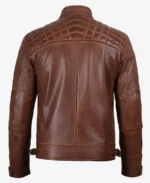 Men’s Cognac Brown Quilted Leather Biker Jacket - Image 2
