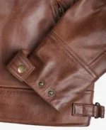 Men’s Cognac Brown Quilted Leather Biker Jacket - Image 5
