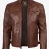 Men’s Cognac Brown Quilted Leather Biker Jacket