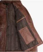 Men’s Cognac Brown Quilted Leather Biker Jacket - Image 6