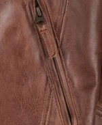Men’s Cognac Brown Quilted Leather Biker Jacket - Image 4