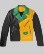 Men’s Block Color Biker Leather Jacket
