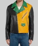 Men’s Block Color Biker Leather Jacket - Image 3