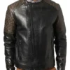 Men's Color Stipes Black Leather Jacket
