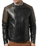 Men's Color Stipes Black Leather Jacket