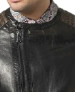 Men's Color Stipes Black Leather Jacket Collar