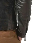 Men's Color Stipes Black Leather Jacket Sleeves