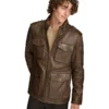 Men's Dark Brown Cam Field Leather Jacket