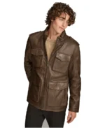 Men's Dark Brown Cam Field Leather Jacket