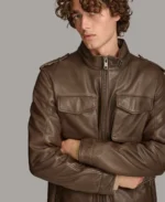 Men's Dark Brown Cam Field Leather Jacket - Image 5
