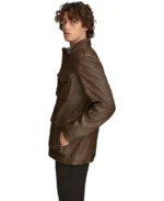 Men's Dark Brown Cam Field Leather Jacket - Image 3