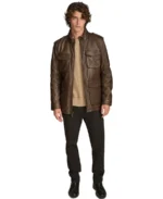 Men's Dark Brown Cam Field Leather Jacket - Image 4