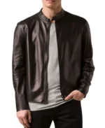 Men's Dark Brown Plain Leather Biker Jacket