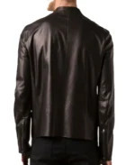 Men's Dark Brown Plain Leather Biker Jacket - Image 2