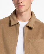 Men's Double-Knit Camel Bomber Jacket Collar