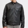 Men's Erect Collar Black Leather Jacket