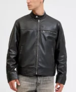 Men's Erect Collar Black Leather Jacket
