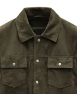 Men's Frodo Olive Leather Jacket Collar