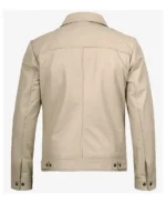 Men's Harrington Beige Leather Jacket - Image 2