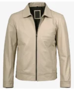 Men's Harrington Beige Leather Jacket - Image 3
