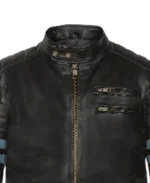 Men's Hybrid Striped Leather Jacket Collar