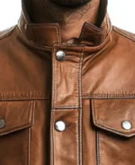 Men's Jacob Brown Leather Jacket Collar