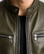 Men's James Olive Leather Jacket Collar