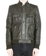 Men's Multi Pocket Black Leather Jacket