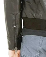 Men's Multi Pocket Black Leather Jacket Sleeves