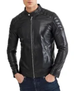 Men's Omega Black Leather Moto Jacket