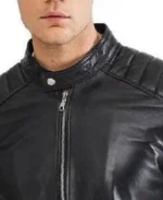 Men's Omega Black Leather Moto Jacket Collar