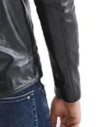 Men's Omega Black Leather Moto Jacket Sleeves