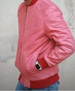 Men's Pink Suede Bomber Jacket - Image 3