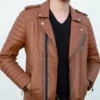 Men's Quilted Brown Leather Motorcycle Jacket