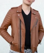 Men's Quilted Brown Leather Motorcycle Jacket