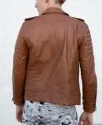 Men's Quilted Brown Leather Motorcycle Jacket - Image 2