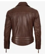 Men's Quilted Cognac Biker Leather Jacket - Image 2