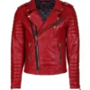 Men's Quilted Red Biker Leather Jacket