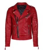 Men's Quilted Red Biker Leather Jacket