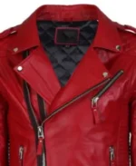 Men's Quilted Red Biker Leather Jacket - Image 3