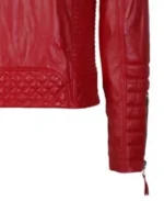 Men's Quilted Red Biker Leather Jacket - Image 4