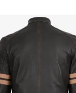 Men's Stripes Black Biker Leather Jacket - Image 4