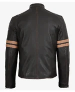 Men's Stripes Black Biker Leather Jacket - Image 2