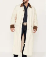 Men's Brown Long Canvas Duster Coat - Image 5