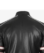 Men's Red And White Striped Cafe Racer Leather Jacket - Image 4