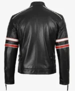 Men's Red And White Striped Cafe Racer Leather Jacket - Image 2