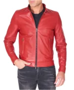 Men's Red Cafe Racer Leather Jacket