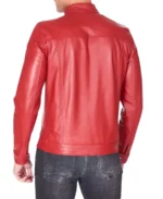 Men's Red Cafe Racer Leather Jacket - Image 2