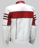 Men’s White And Red Cafe Racer Jacket - Image 2