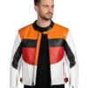 Men’s Retro Colorblock Biker Leather Jacket Front - Trendy Leather Jackets